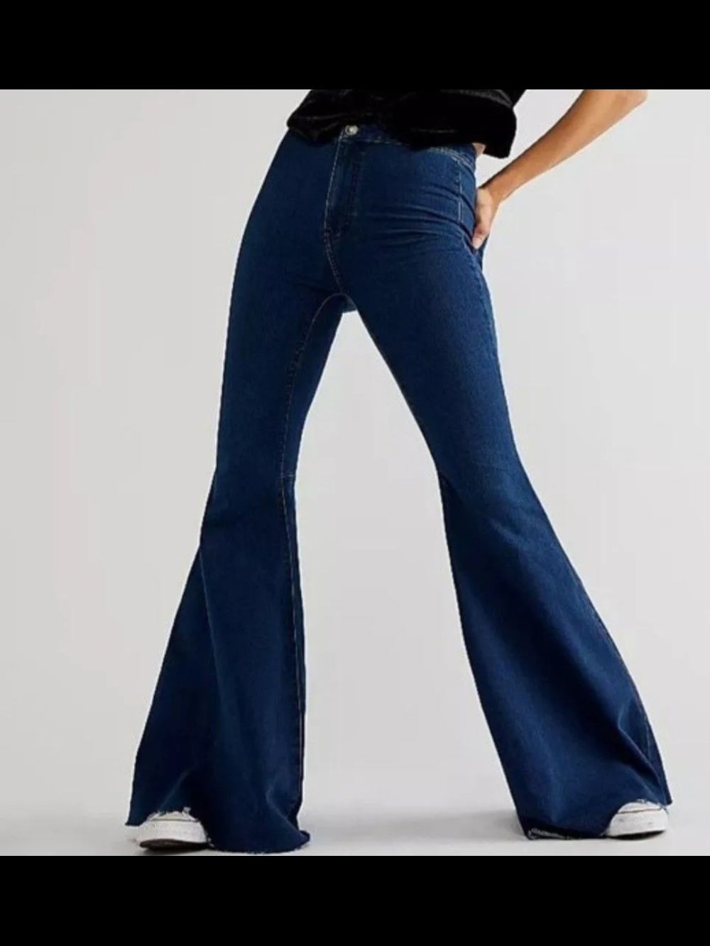 Free People Dark Blue Flare Wide-Leg Jeans